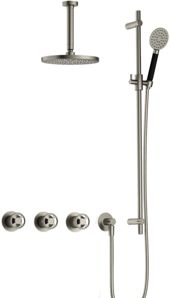 Hotbath Cobber - CW7067 - Inbouw Regendoucheset - Geborsteld Nikkel - 2 Stopkranen - Therm