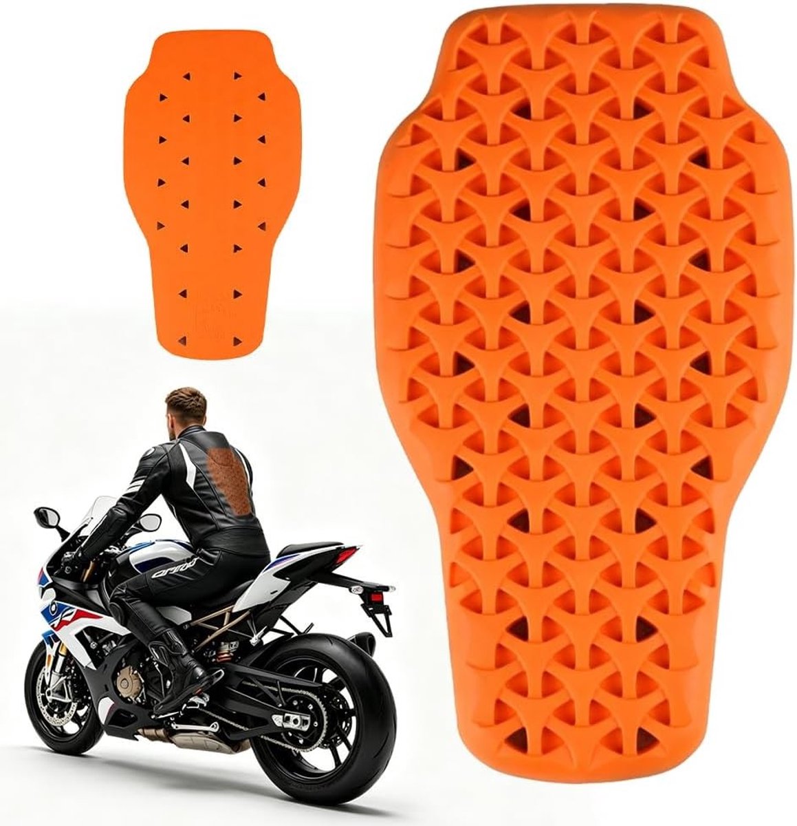 Afneembare rugbeschermer voor motorfiets, uniseks veiligheidsvest, oranje, 42 x 23 cm, ideaal voor motorrijders, bescherming en comfort, perfect voor sport en recreatie