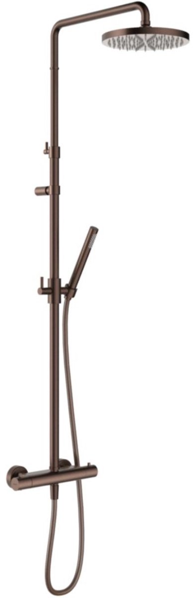 Hotbath Ace - Stortdoucheset - 206 mm Hoofddouche - 330 mm Hartafstand - Glijstang - Staafmodel Handdouche - Geborsteld Koper PVD - Opbouw - 1/2 Inch Aansluiting