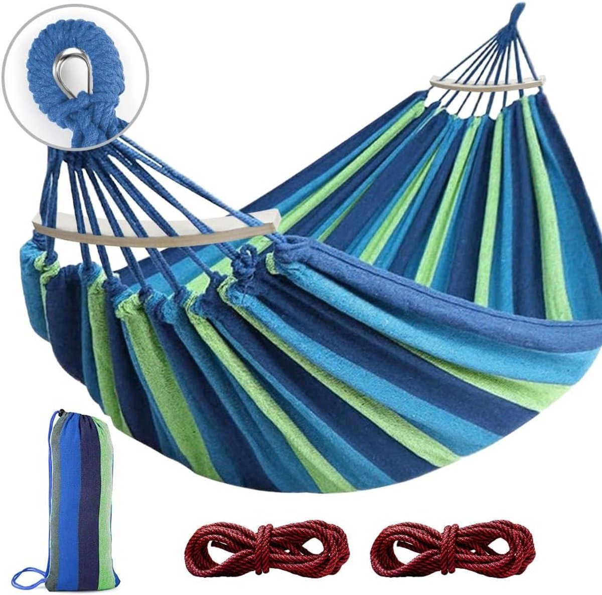 Hammock 275 x 155 cm met Spreidstangen, Duurzaam Canvas en Sterke Metalen Knoop, Geschikt voor Tuin, Camping en Buitenactiviteiten, Draagvermogen 550 kg