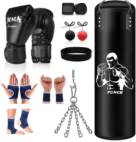 Miryx Bokszak - Bokszakophangset - Boxbal - Microvezelleer Zware Tas - Grappling - 160 cm - Bokshandschoenen - Hand-/polsbeschermers