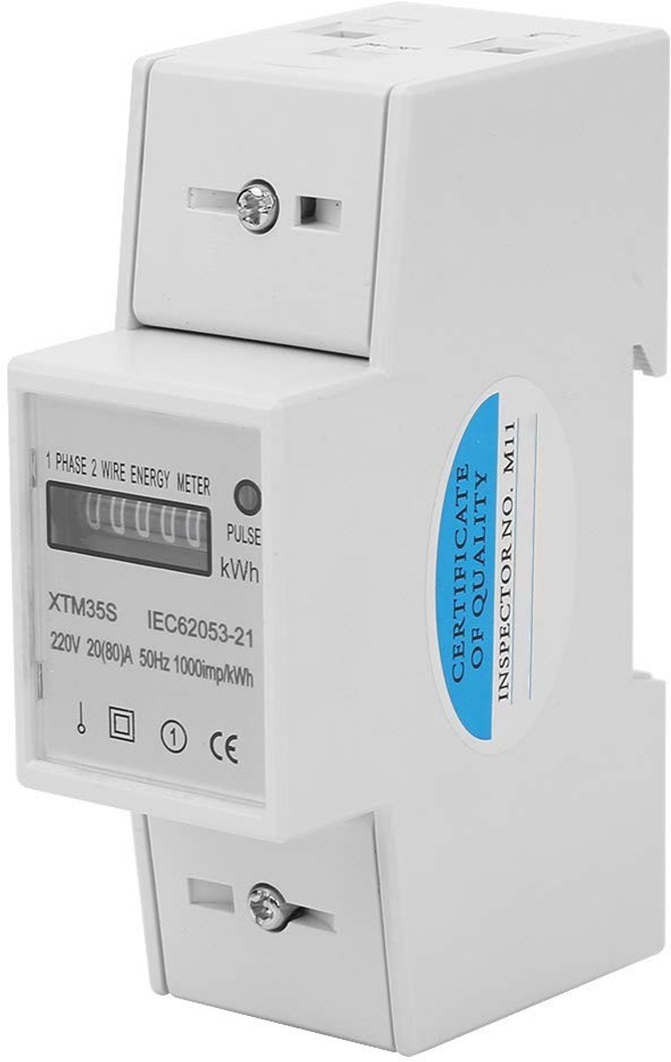 Dailygoody - KWh-meter - Digitale 1-fase 2-draads - DIN-rail 220V - Elektronische KWh-meter - Energieverbruik meten - Geschikt voor thuisgebruik - Com