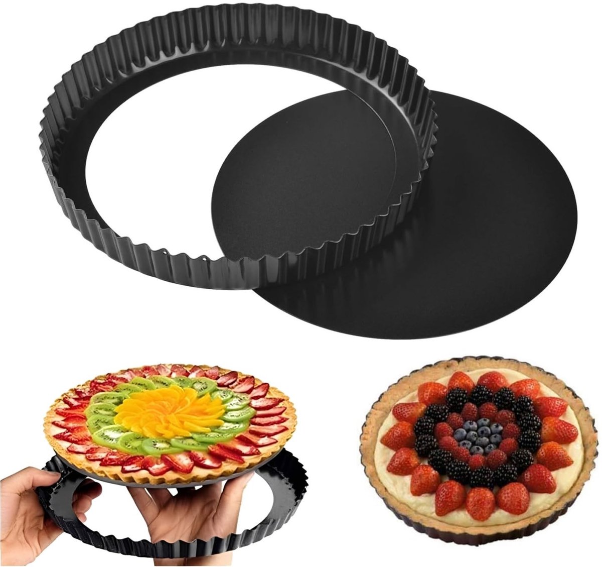 Dailygoody - Tarteform - Quichevorm 28 cm - Hefbodem - Zwart - Anti-aanbaklaag - Ideaal voor taarten en quiches - Vaatwasserbestendig - Koolstofstaal