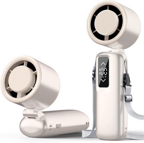 Draagbare opvouwbare handheld turboventilator goud – 11000 tpm, digitaal display, traploze snelheidsregeling, lange batterijduur