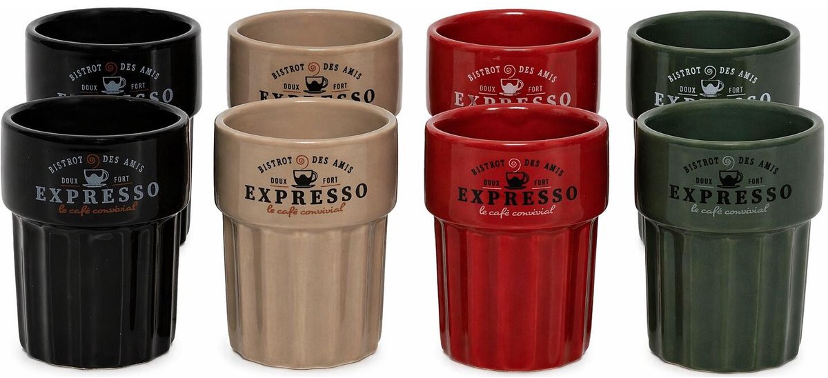 Home Deco Factory koffiekopjes Italia - set 8x - kleurenmix - 300 ml - keramiek - mokken