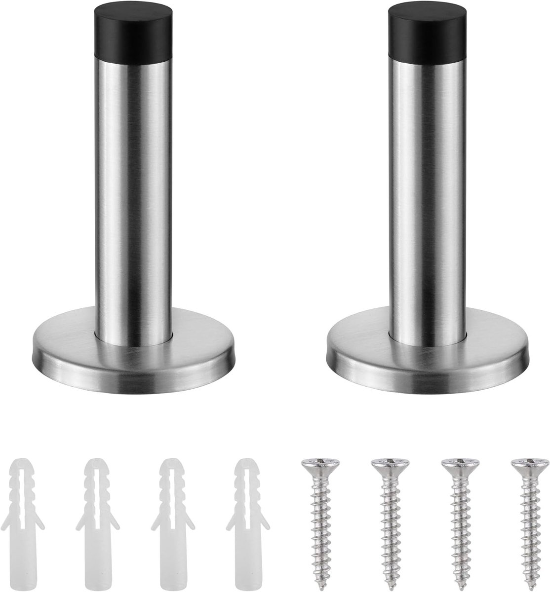 2x RVS deurstopper met rubberen buffer - Deurstoppers voor binnen - Deurstop muurbescherming - Eenvoudig te installeren deur stop - Zilver
