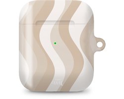 xoxo Wildhearts hoesje geschikt voor Airpods 1/2 - Minimal Nude - Ook als telefoonhoesje verkrijgbaar - schokbestendige case geschikt voor Airpod 1 en 2 - koptelefoon case - Beschermhoes met golvende print - golven - wit / beige
