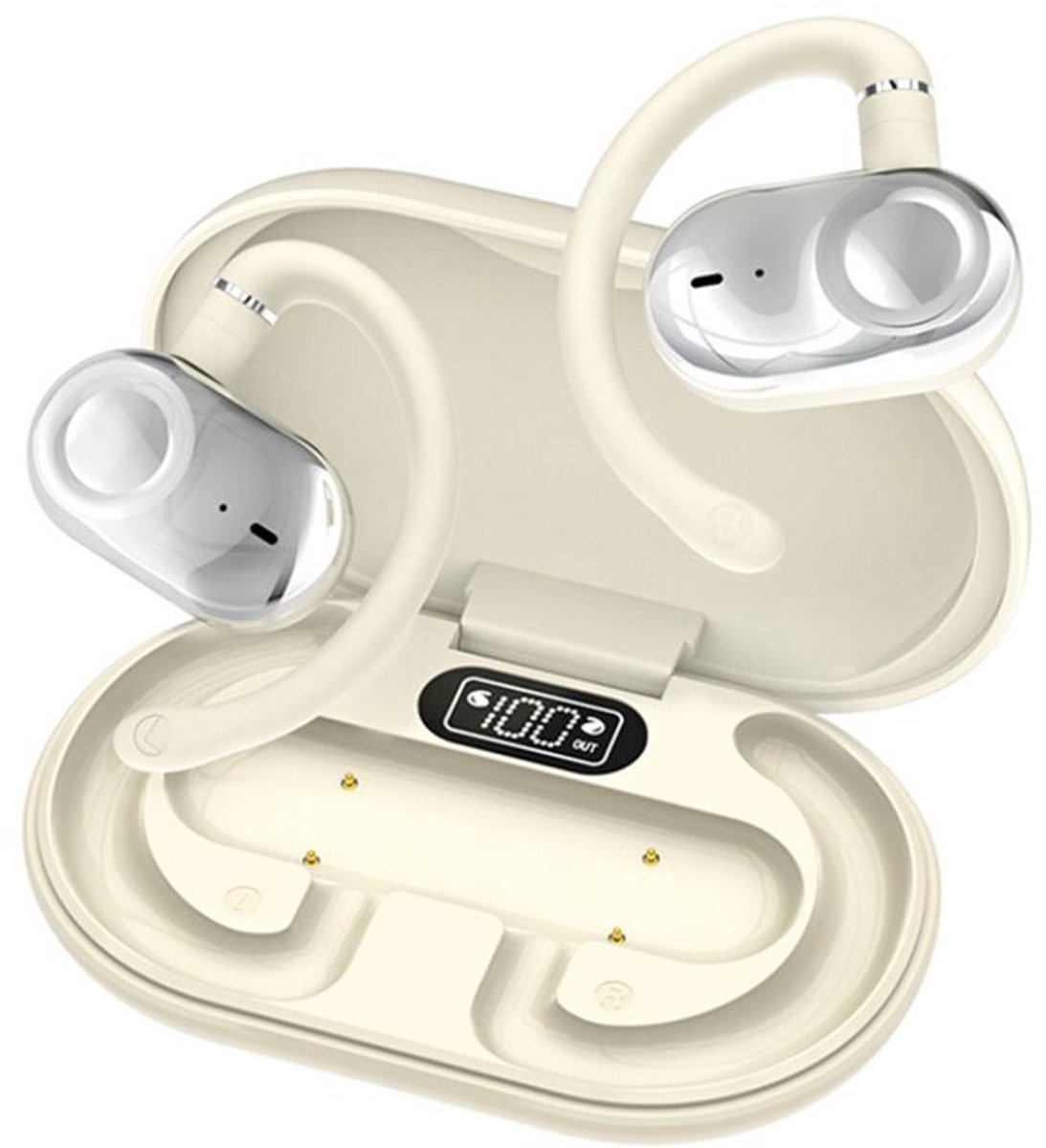 5,4-inch draaibare sportkoptelefoon Geschikt voor oorhaak, Beige, open achterkant, JM18