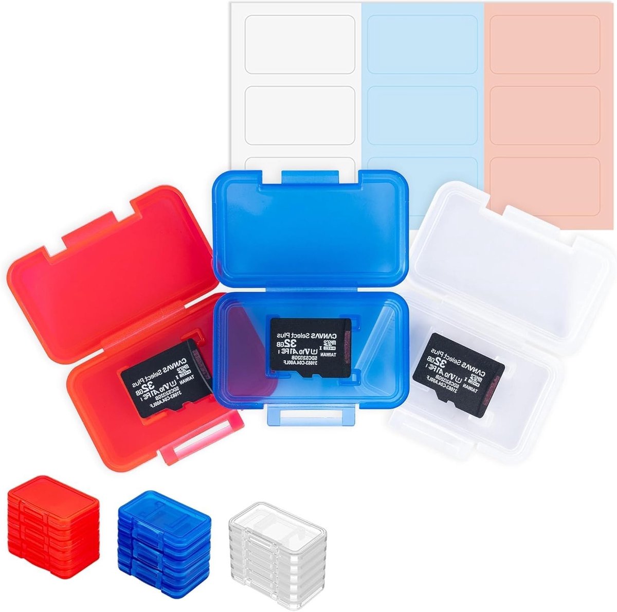 Micro SD Kaart Case - 18 Stuks, Compacte Opslag met Labels, Draagbaar en Kleurkeuze