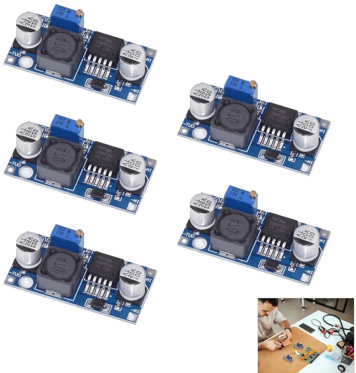 5 x Voltage reducer 3.2-40 V naar 1.25-35 V, instelbare spanningsregelaar met hoge efficiëntie, 3 A output voor LED's en drones, ideale oplossing voor stroombeheer
