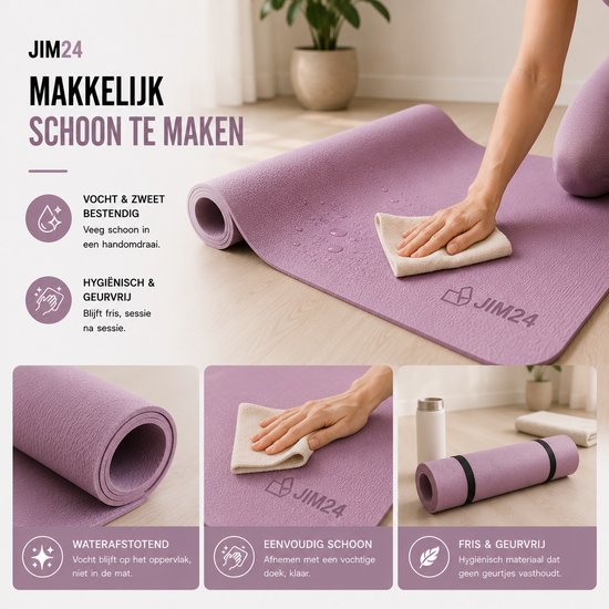 TPE Yoga Mat Paars - Fitness Mat - Sport Mat - Yoga Mat Anti Slip - Yoga Mat Extra Dik - Duurzaam TPE - Inclusief Draagtas van Pure Power Fitness — afbeelding 5
