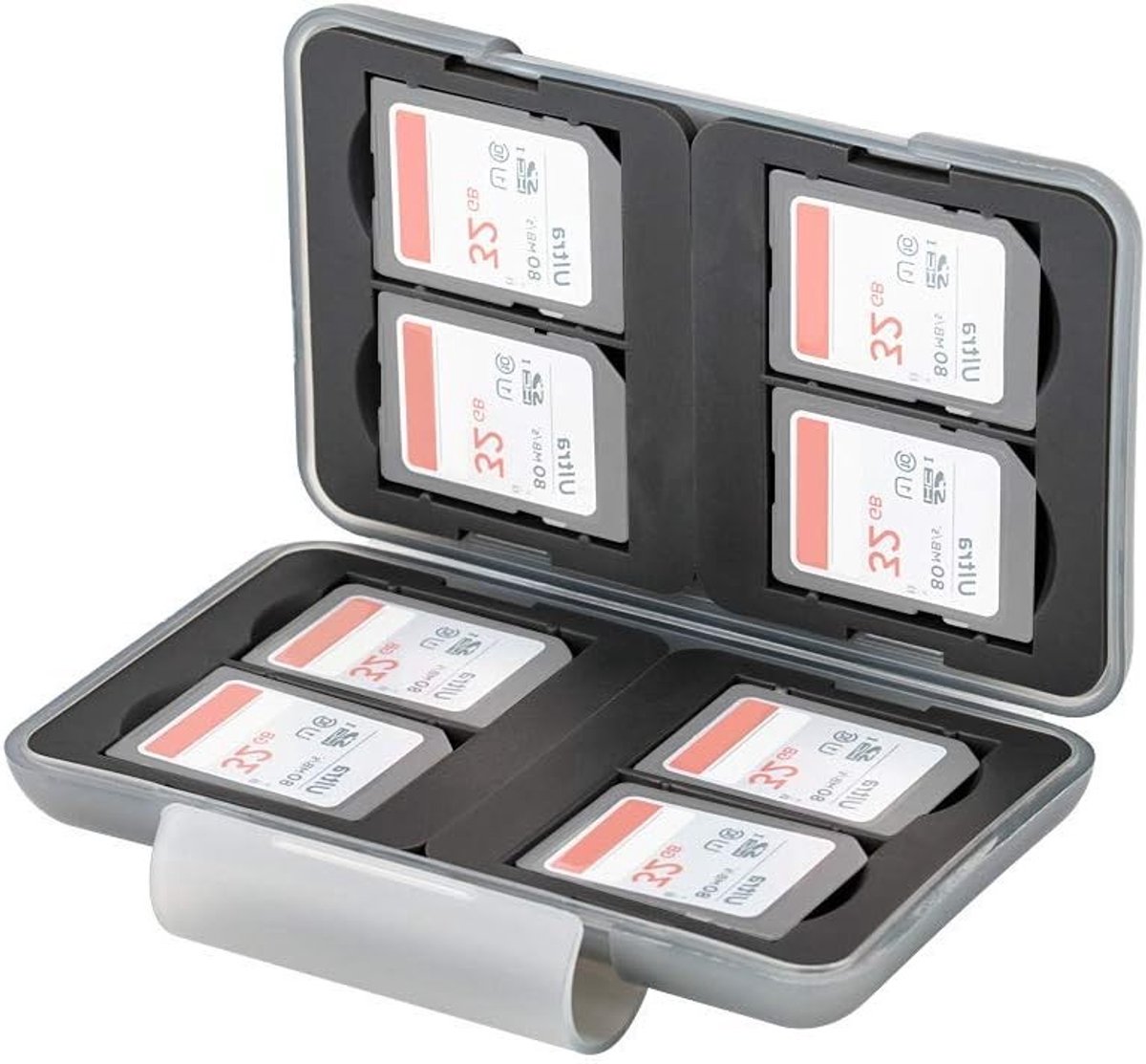 Waterdichte en Robuuste Plastic Geheugenkaartopslagdoos voor 8 SD, SDHC en SDXC Kaarten - Lichtgrijs, Ideaal voor Fotografie en Videografie