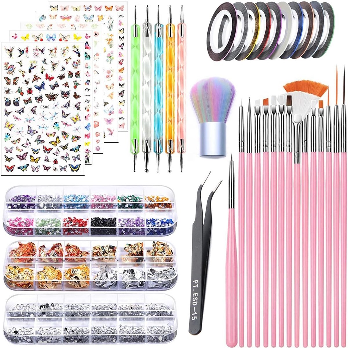 Dailygoody - Nagelstickers - Nageldesign accessoireset - Creatieve manicure - 50-delige set - Strasssteentjes - Perfect voor gelnagels - Inclusief bla