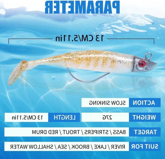 Spinning Visaas, Rubber Vissen, Zachte Aas met Loodkop Haak, Aas voor Zeebaars, Snoek en Forel, Visspullen voor Zoet- en Zoutwater — afbeelding 5