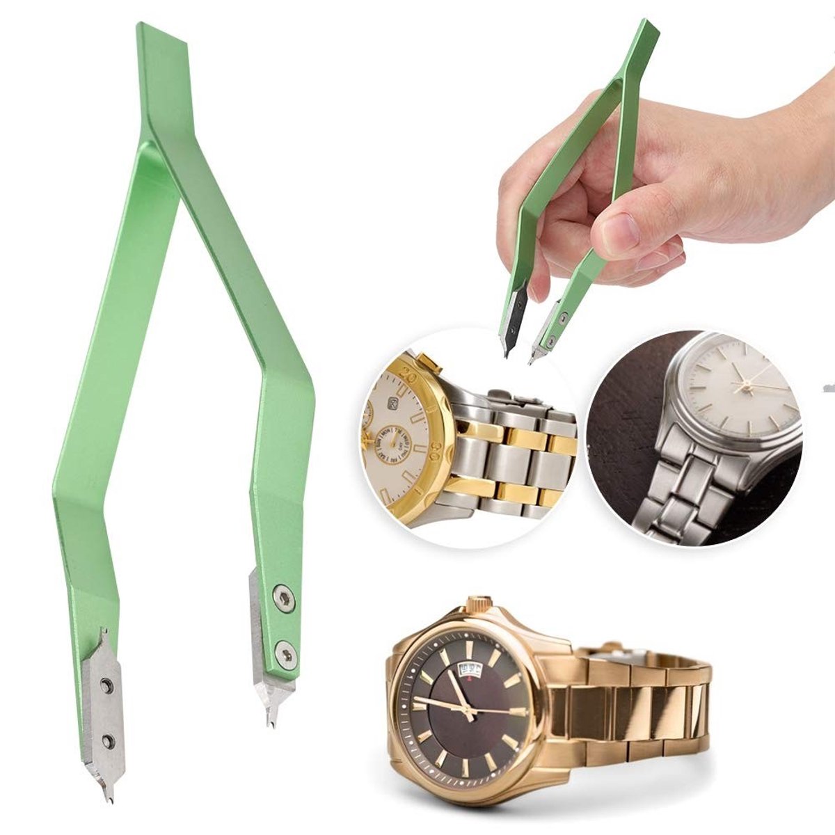 Dailygoody - Horloge Tangen Springbalk Gereedschap - V-vormig Pincet - Metalen Accessoire - Groen - Horloge Reparatie - Handig voor Precisiewerk - Per...