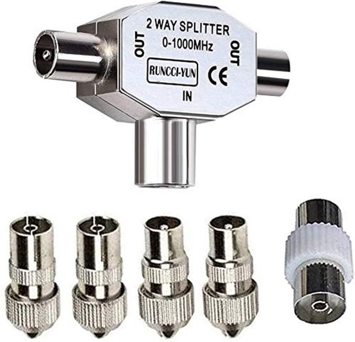 Dailygoody - 2-Weg Coaxiale Antenne Splitter met 2x Female en 2x Male Aansluitingen