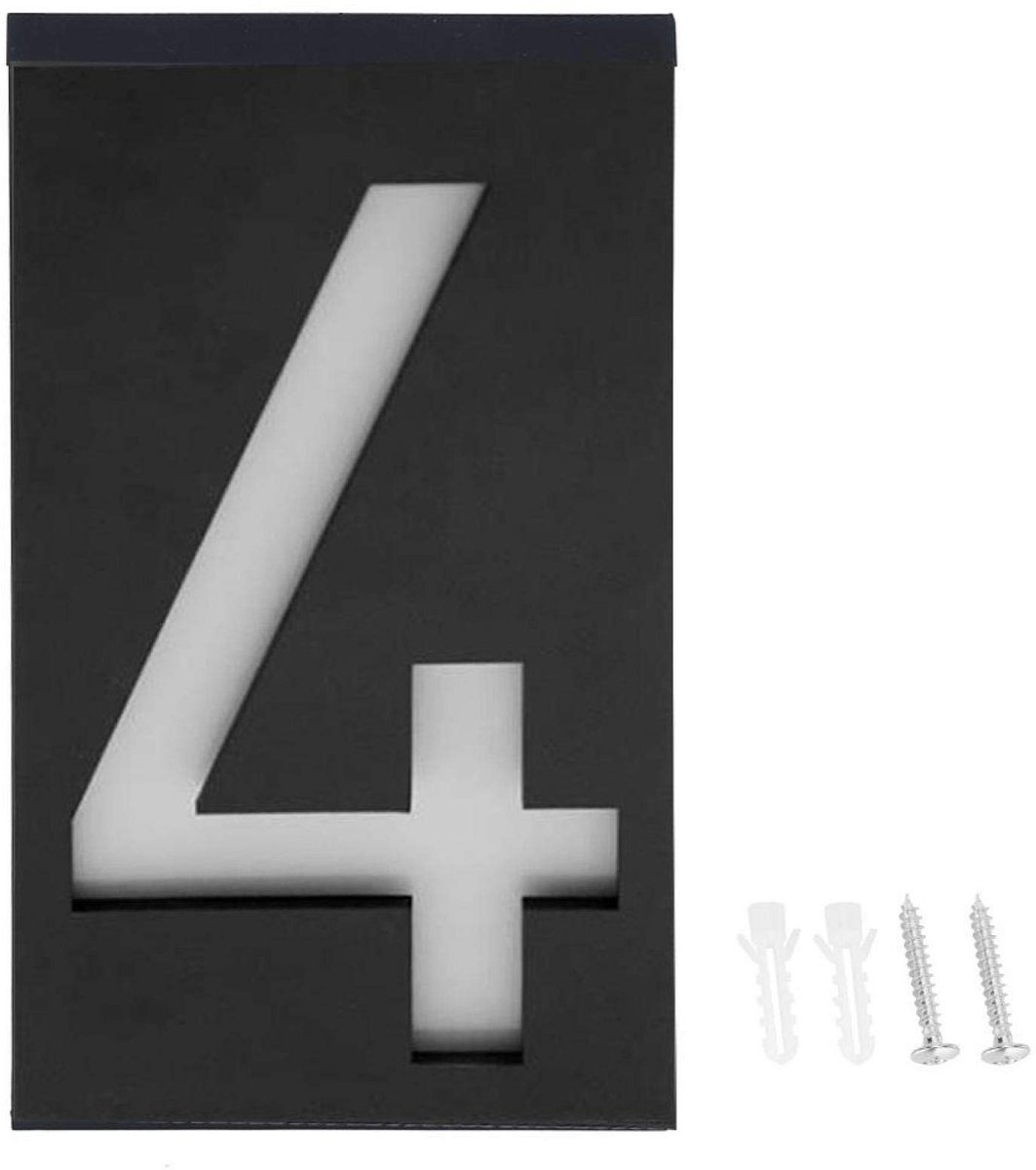 VT Goods - LED Solar Huisnummer Licht - Waterdicht - Buiten Plaque - Adres Bord - Verlicht Voor Deur - Geschikt Voor Huizen - Nummer 4