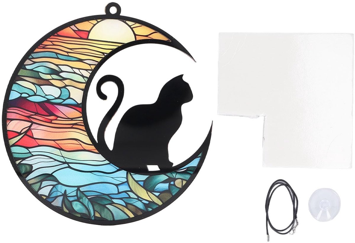Golden crown - Gebrandschilderd Glas - Herinneringsornament - Kleurrijk - Katten suncatcher - Vernieuw je ruimte - Perfect voor kattenliefhebbers