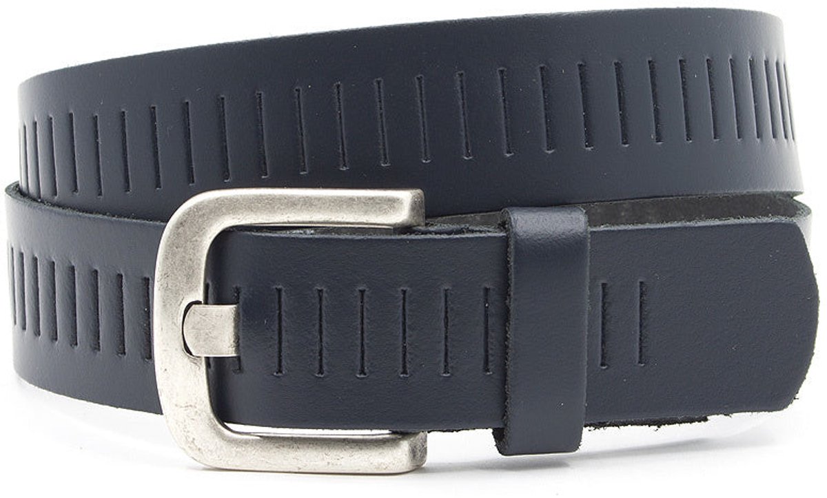 Broekriem blauw met gleufjes - Dames riem - 4 cm breed - Leer - Jeans riem - Casual - Maat 105