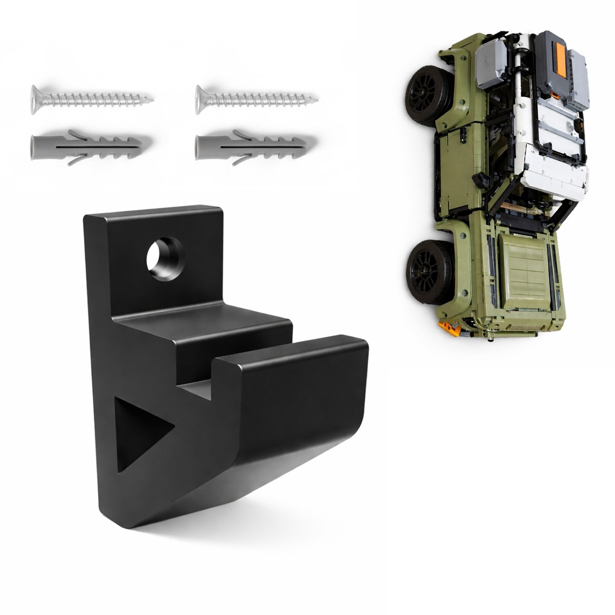 YUOM. Muurbeugel geschikt voor LEGO Technic 42110 Land Rover Defender – Wandhouder – Incl. Schroeven & Pluggen - Zwart