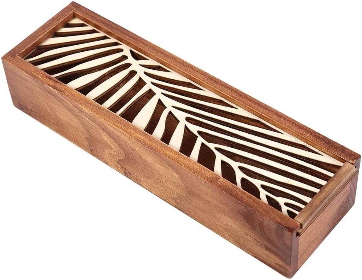 Houten Pennenhouder met Retro Uitsnijding en Glijdend Deksel voor Thuis, School en Kantoor, 7,7 x 2,2 x 1,6 Inch, Perfect voor Organisatie en Decoratie