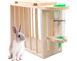 Hooiruf met Hoogteverstelbare Drinkfles - Voederdispenser voor Hooiballen - Natuurlijk Hout voor Konijnen - Hamsters - Chinchilla's - Cavia's