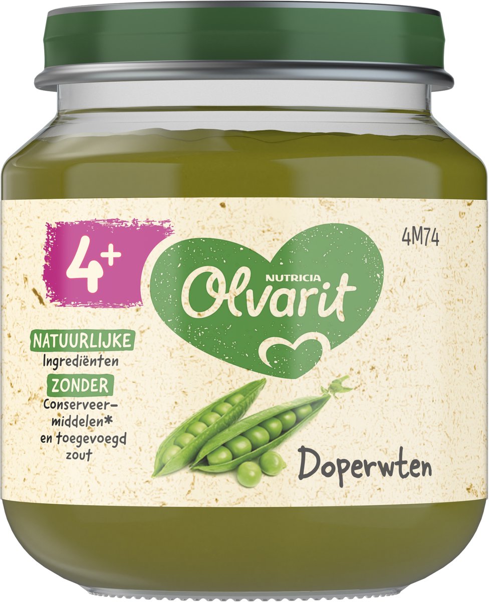 Bol.com Olvarit - Groentehapje - Doperwten - 4+ maanden - 125 gr aanbieding