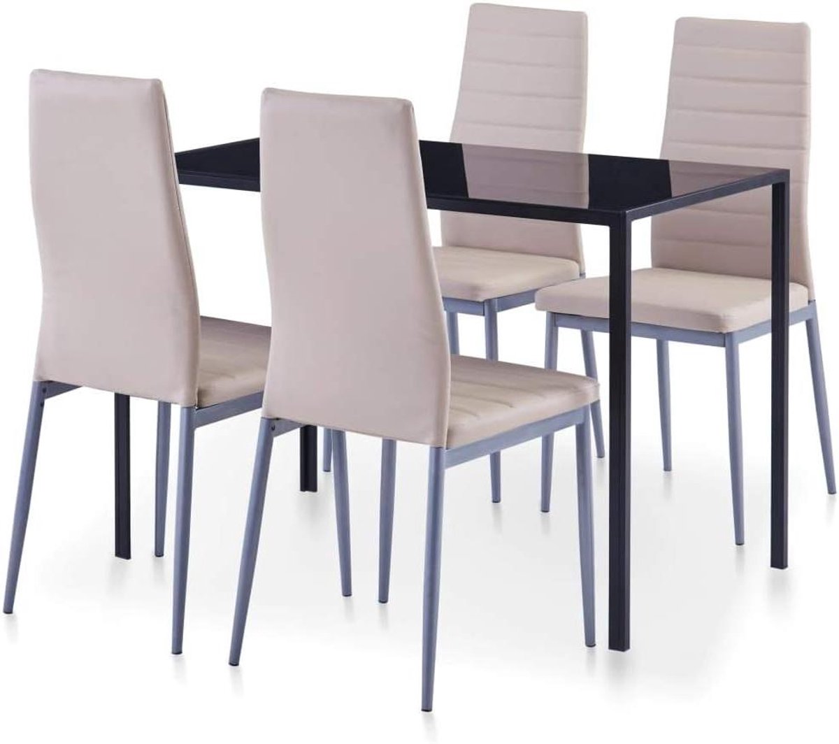 Eettafelset 5-delig - Keukentafel met stoelen - Moderne eetkamer inrichten - Gehard glazen tafelblad - 105 x 60 cm - Cappuccino-bruin