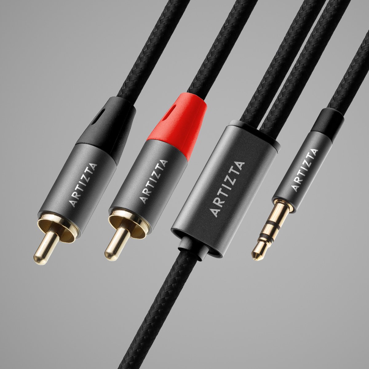 Artizta - RCA naar AUX Kabel 1M – Tulp naar 3.5 mm Jack – OFC Koper – Vergulde Connectoren – Storingsvrij – Voor Versterker, Platenspeler en Smartphone