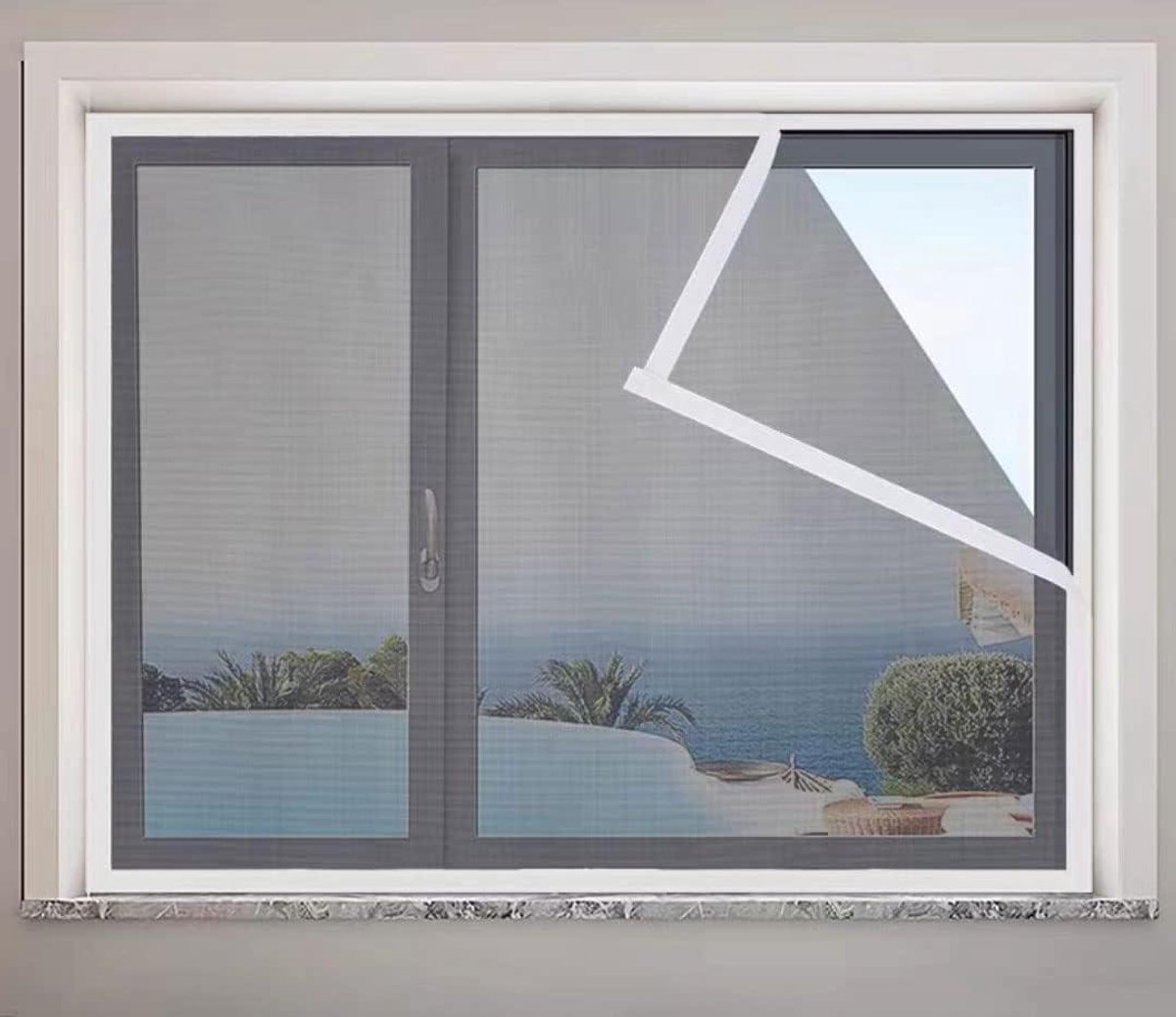 Muggennet Raam - Vliegengaas Raambescherming - Insecten Buiten Houden - Verbeterde Gaasdichtheid - 90 x 90 cm - Wit Zwart