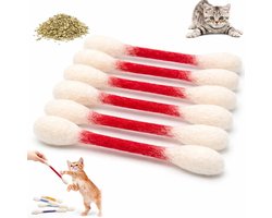 Set Van 6 Gigantische Wattenstaafjes-kattenspeeltjes | Bevat Kattenkruid, Kauwstokjes Voor Kittens + Stevige Vilten Kicker, Interactief Kauwkoord, Ideaal Om Katten Binnenshuis Te Vermaken (Rood)