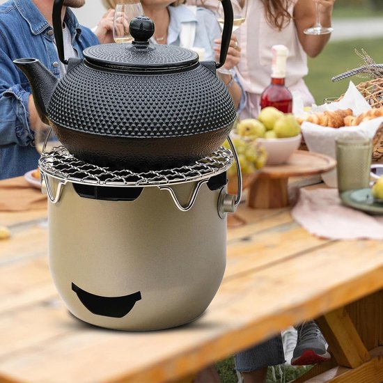 Draagbare houtskoolgrill - 15*12 cm - Mini houtskoolgrill - Draagbare houtskoolgrill voor buiten - Kleine buitengrill - Kleine grill voor buiten koken - Geschikt voor kamperen, barbecueën in de achtertuin, barbecueën in de camper en picknicks - Groen — afbeelding 5