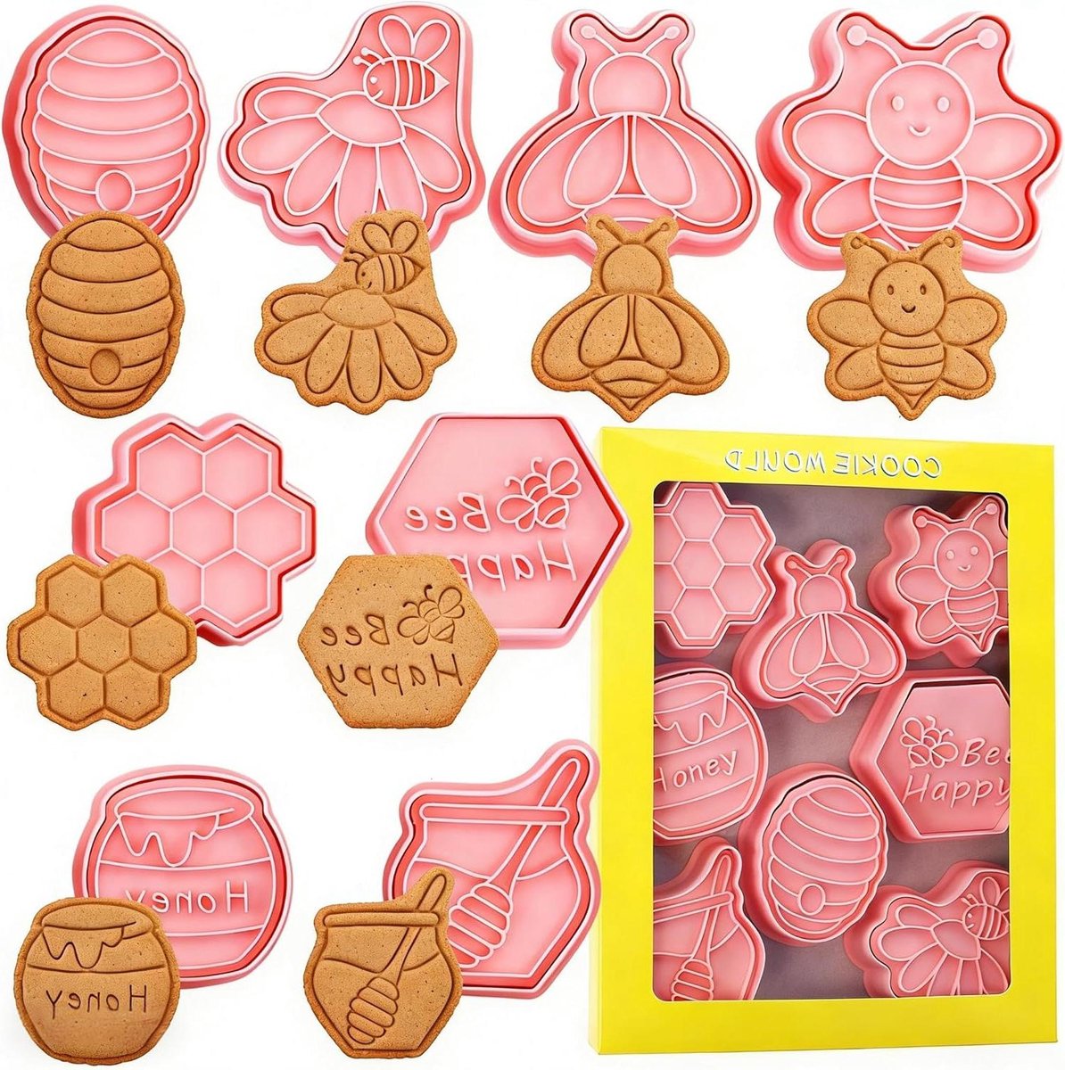 Koekjes Uitsnijders - Koekjes Stempels - Bakken voor Feestjes - 8 Delige Set - 1.5-6.3cm - roze