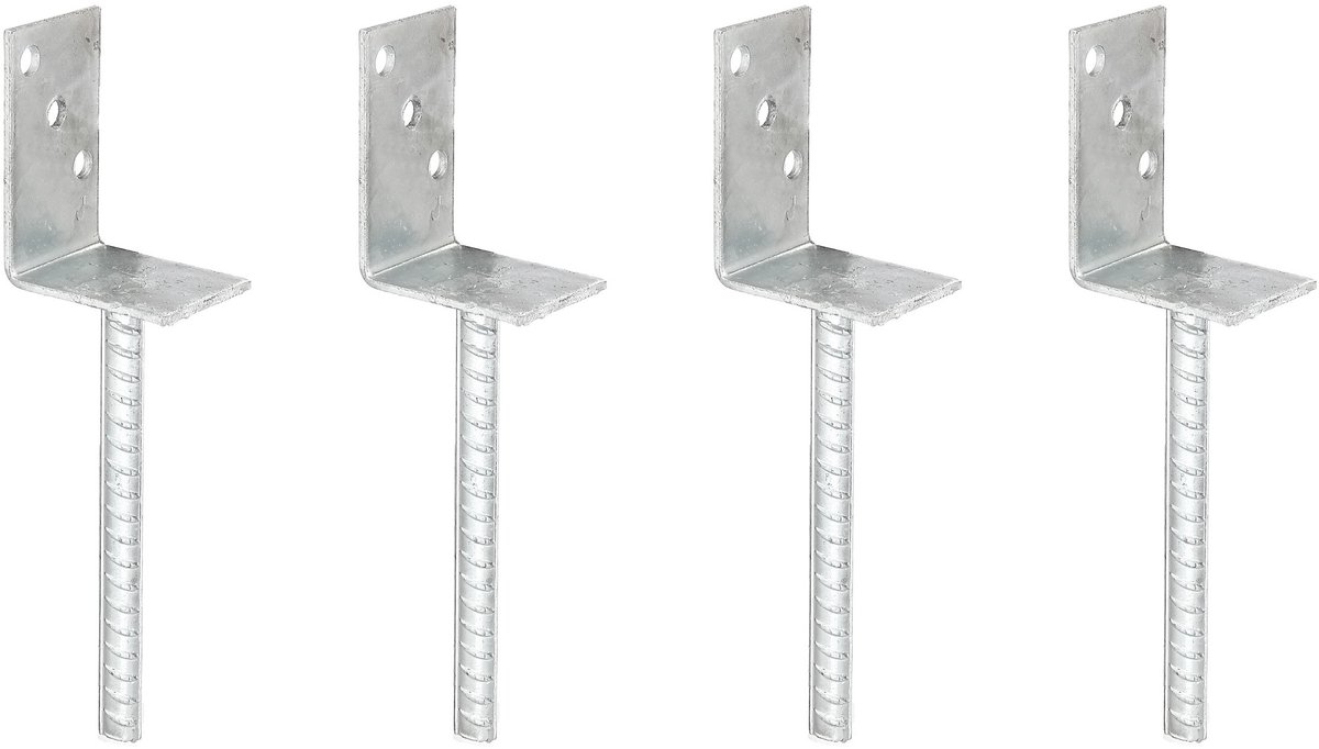 Alberts 215002 L-paalhouder | met betonanker van wapeningsstaal | thermisch verzinkt | breedte 80 mm | lengte van wapeningsstaal 200 mm | set van 4