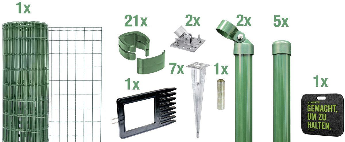 Alberts Fix-Clip pro als complete set, draadafscheidingskniestuk en slaggrondcontactdoos, antraciet of groen, hoogte 81-153 cm, lengte 10 m