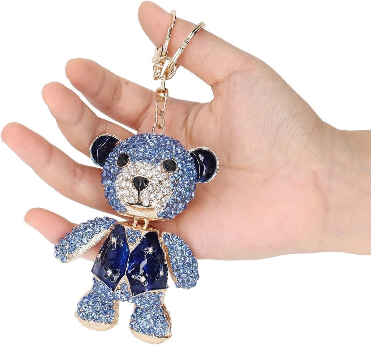 Schattige blauwe beren sleutelhanger, rhinestone decoratie voor tassen, unieke accessoires en cadeaus