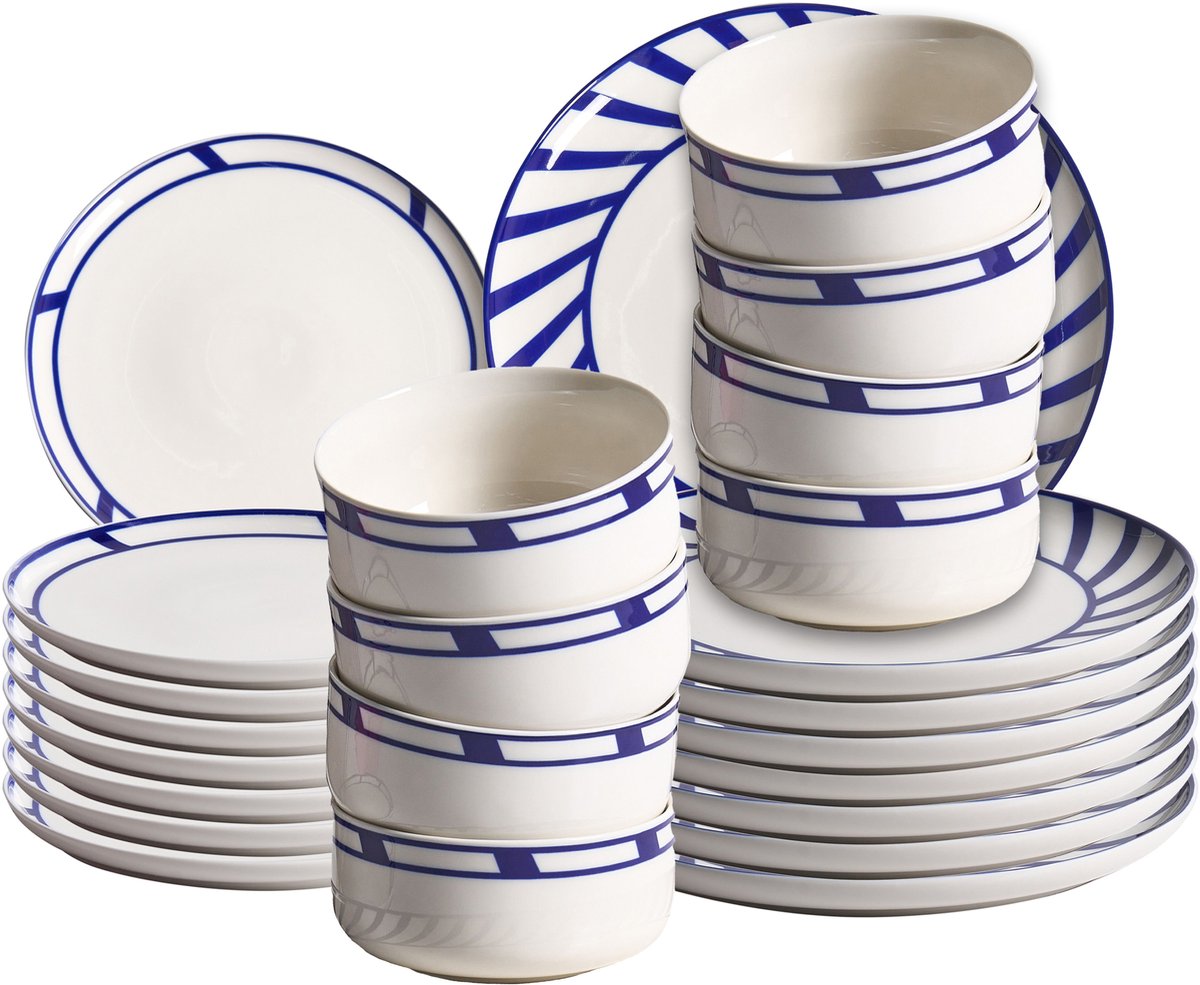 BELIANI SHISO - Serviesset 24-delig - Wit/Blauw - Porselein