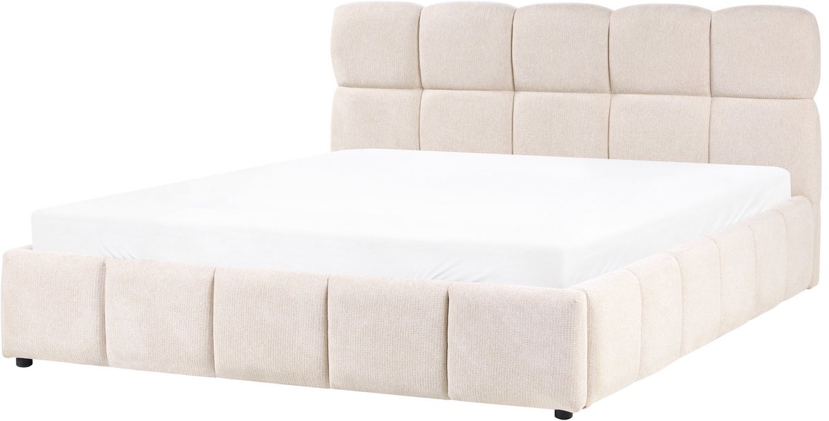 Beliani NOYON - Bed met opbergruimte - Lichtbeige - 180 x 200 cm - Polyester