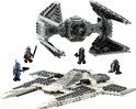 LEGO Star Wars bouwset met een zwarte TIE Interceptor en een witte Mandalorian Fang Fighter. Inclusief 4 minifiguren.