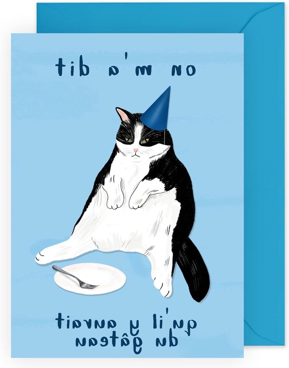 Verjaardagskaart Kat - Grappige kaart - Verjaardagswensen - 300 g/m² papier - 120 x 170 mm - Wit