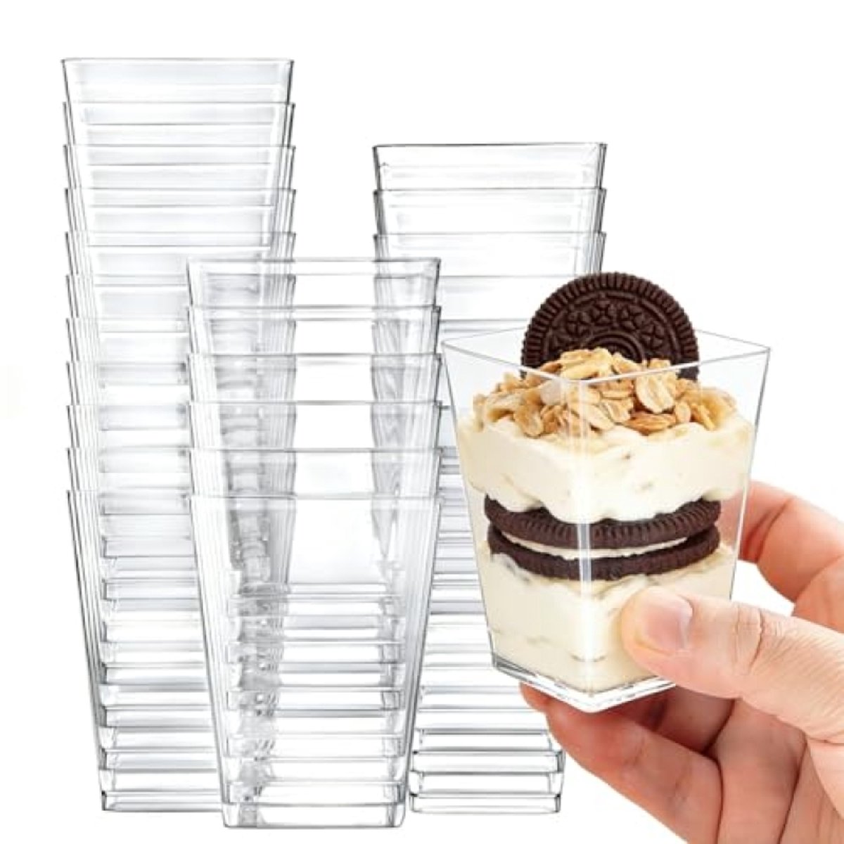 Set van 25 transparante dessertbekers - 160 ml - stapelbaar en herbruikbaar