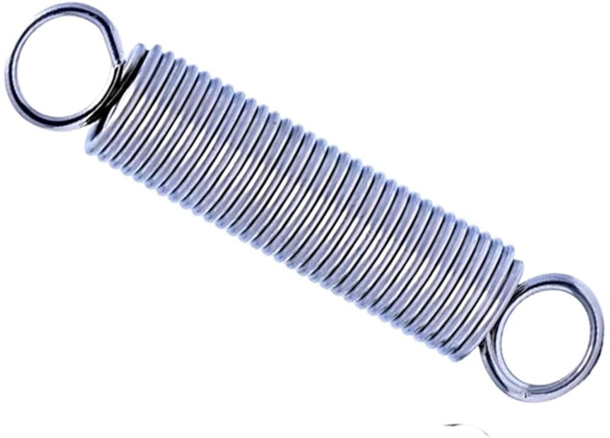 Trekveer met haak - Verenstaal veer - Apparaten repareren - Dubbele ringconstructie - 550 mm lengte - Zilver