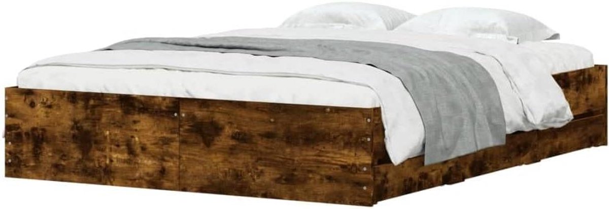 Bedframe met lades - Tweepersoonsbed ombouw - Slaapkamer organiseren - Bewerkt hout gerookt eiken - 140x190 cm - Eiken