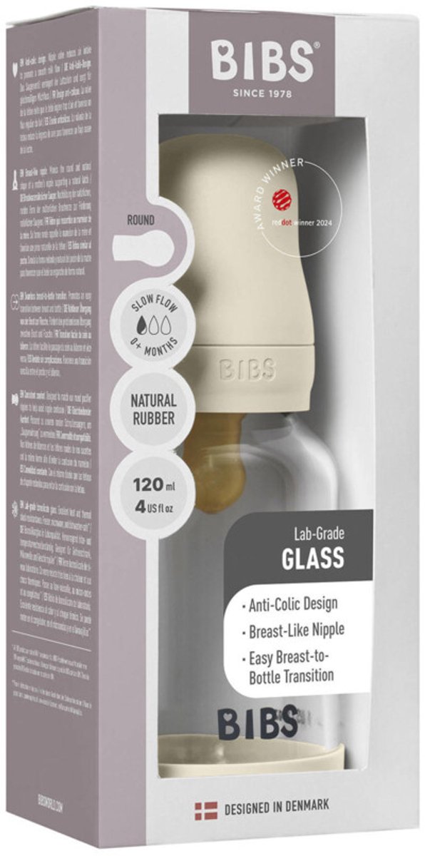 BIBS Fles - Slow Flow - 120 ml - Glas/Latex - Ivory van Merkloos — afbeelding 4