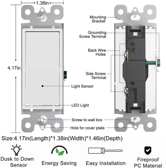 Lichtschakelaar met nachtlampje - Wandlamp schakelaar - Veilige verlichting - Automatische sensor - 2 stuks - Wit van Merkloos — afbeelding 3