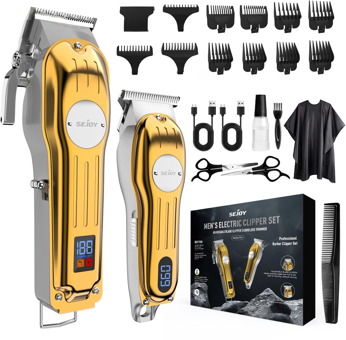 DIMICO - Professionele Tondeuse Set 2-in-1 – Grooming Kit Draadloos – 300 Min Accu – 11 Opzetkammen – Baard & Haar Trimmer – Goud
