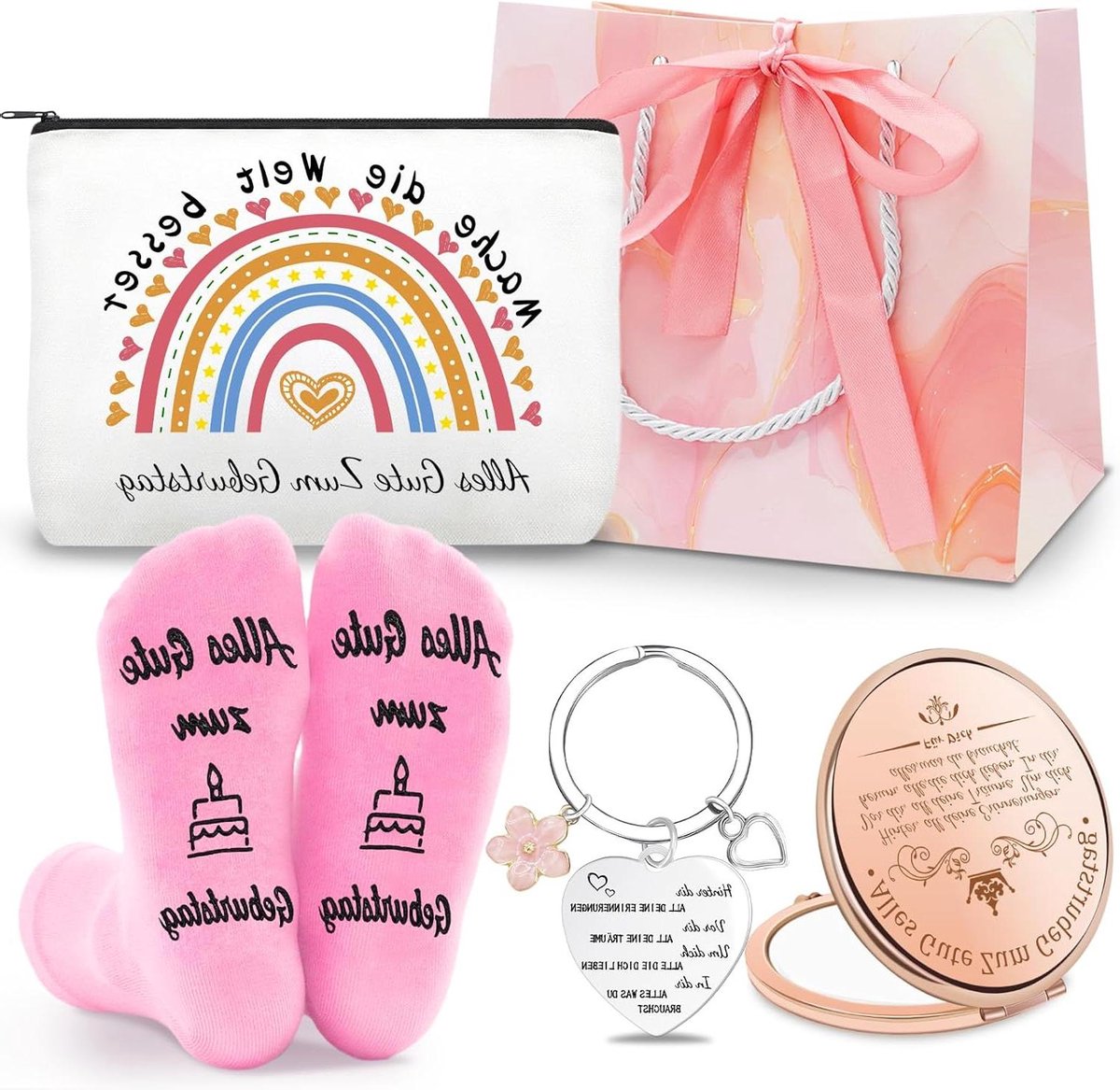 Verjaardagscadeau Set - Cadeauset Vrouwen Meisjes - Make-up Opslag - Inclusief Spiegel Sokken - 25 x 2 x 18 cm