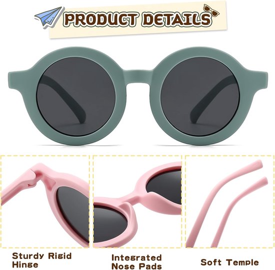 Kinderzonnebril - Ronde Zonnebril - Bescherming Tegen Zon - Flexibel Rubber Frame - 48 mm Lensbreedte - Niet gespecificeerd van Merkloos — afbeelding 4