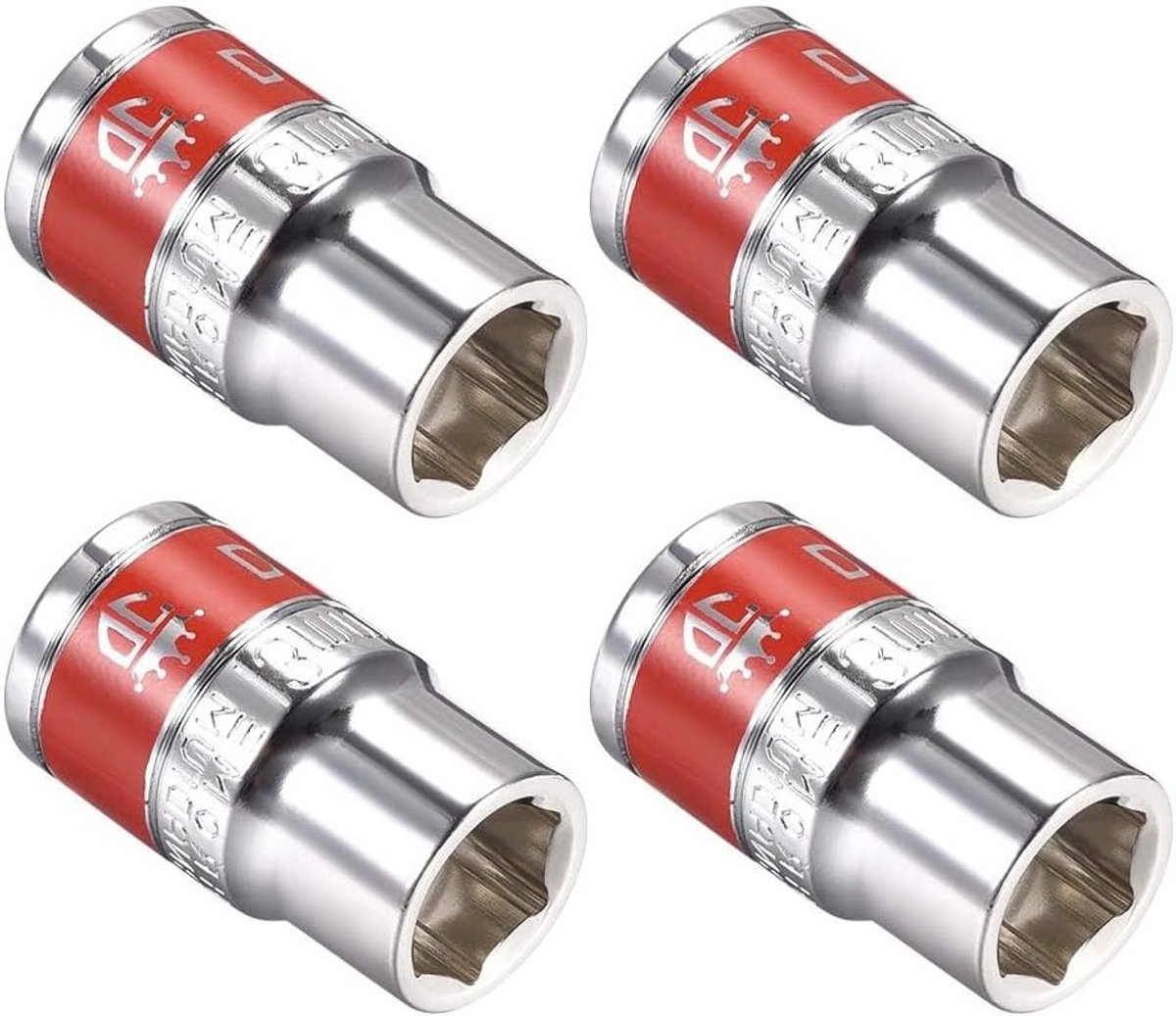 4-delige 1/2-inch Drive 13mm Shallow Socket Set met Rode Band, Cr-V, 6-Punt, Geschikt voor Auto Reparatie en Huishoudelijk Gebruik