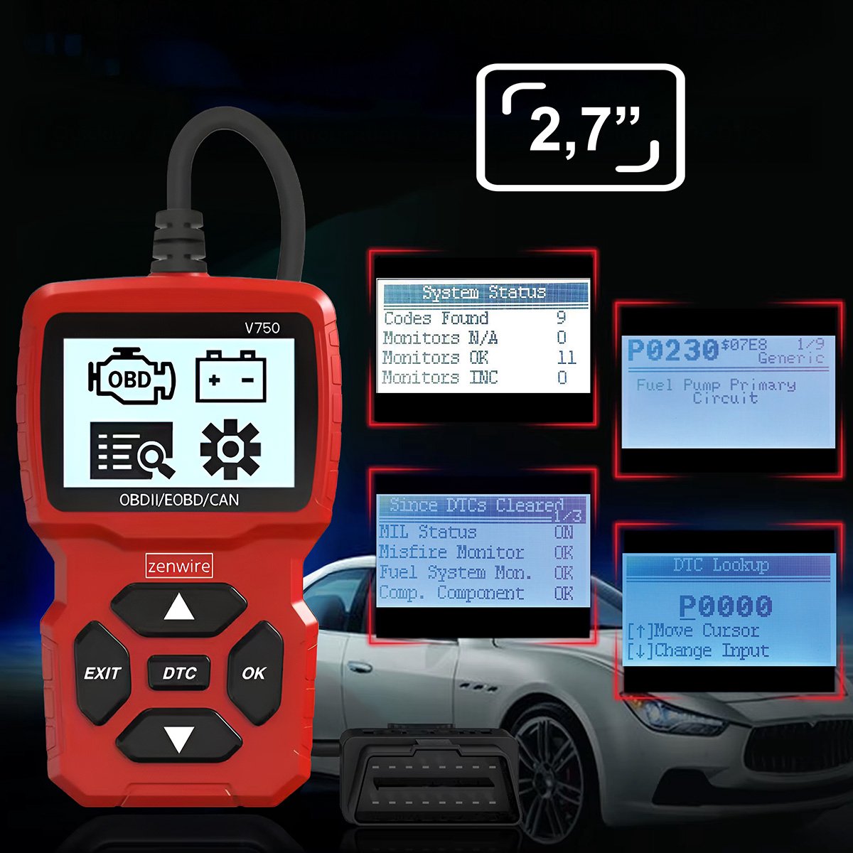 OBD-diagnose-interface met scherm V750 thumbnail 2